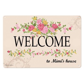 Mimi Gifts Welcome to Mimi's House Metal Decorative Sign Home Decor Kitchen Sign Novelty Sign