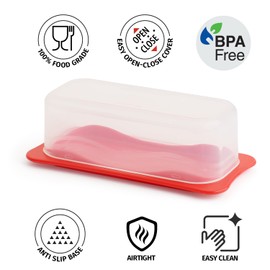 Signoraware Butter Dish with Lid -Butter Keeper Container with Clear Lid for Countertop, Frige- Durable Plastic, Unbreakable Standard Butter Dish Holder For Home, Camping, Multipurpose Bpa Free- Red