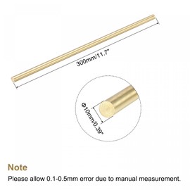 sourcing map Brass Rod, Solid Brass Round Rod, 10 mm Diameter, 300 mm Length, Rotary Bar for RC Model, DIY Crafts, Pack of 1
