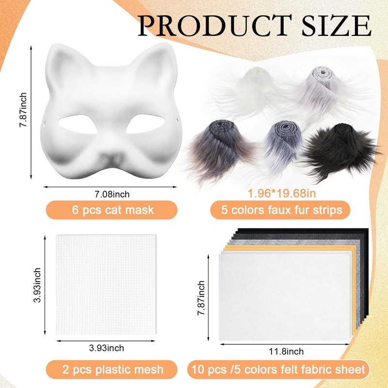 Seenelling 19 Pcs DIY Therian Mask Kit Blank Cat Mask