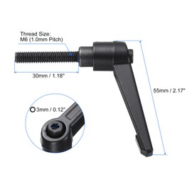 sourcing map 4pcs Clamping Lever Handles, M6 x 30mm Black Oxide Carbon Steel Threaded Male Stud, Adjustable Handles Locking Quick Release Ratchet Push Button Bolt Knobs, Black