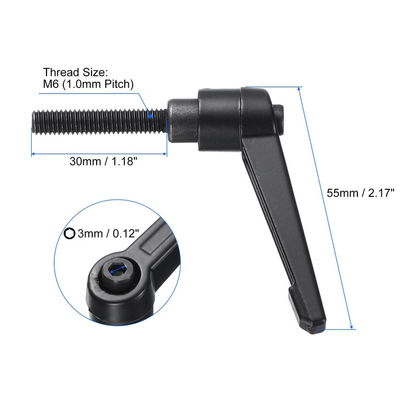 sourcing map 4pcs Clamping Lever Handles, M6 x 30mm Black