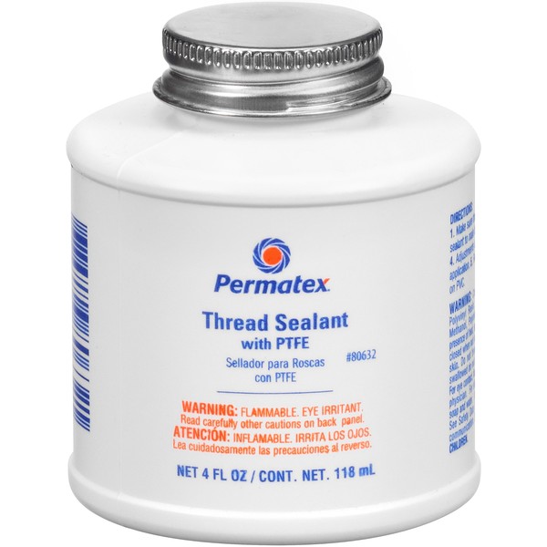 Permatex 80632 Thread Sealant with PTFE, 4 oz. , White