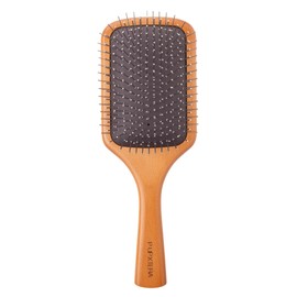 P‑UP Xterra Terahertz Paddle Brush, Anti-Static, Moisturizing, Glossy Hair, Scalp Massage, Natural Wood Handle, Stainless Steel Pin, Unisex Cushion Hair Brush