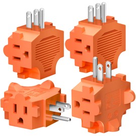 K KASONIC - 3-Outlet Grounding Adapter, Multiple Plug Outlet Extender, Power Splitter, [ETL Listed] Heavy-Duty Grounded Power Tap - 4 Pack, Orange