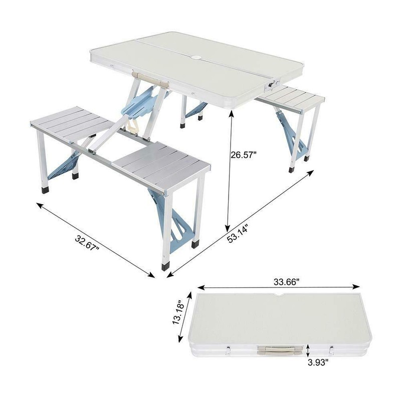 M-K Aluminum Folding Camping Picnic Table with 4 Bench Chair