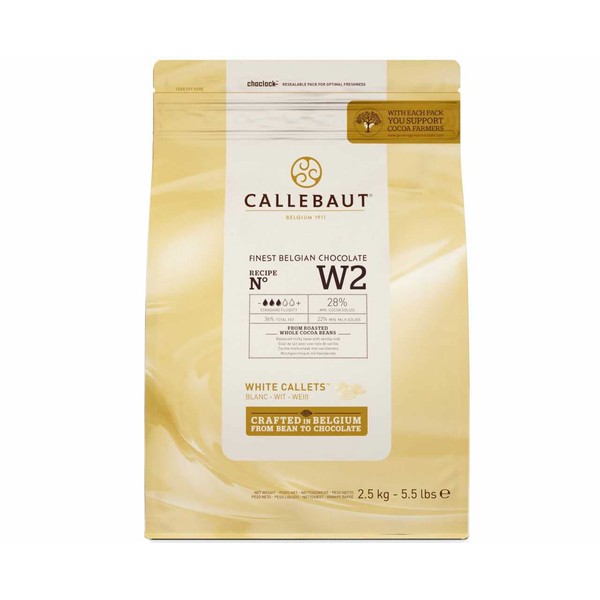 Callebaut Recipe No. W2 Finest Belgian White Chocolate With 28% Cacao, 22% Milk, 5.51 Pound