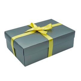 Silver Gift Box with Lid | Pick Your Ribbon Colour | Large Memory or Hamper Boxes | Flat-Packed Gift Boxes for Presents, Birthday or Baby Gifts | Size 30x20x10cm (Yellow Ribbon 12)