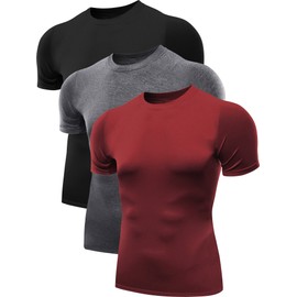 NELEUS Men's 3 Pack Workout Athletic Compression T Shirts,5011,Black,Grey,Red,Black,L,EUR XL