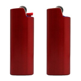 2 (Two) Brushed Metal Lighter Covers/Sleeves/Holders for Large BIC J6 lighters (RED)