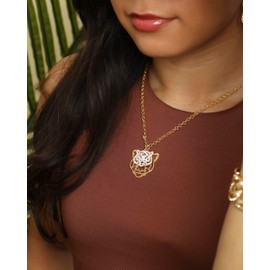 Jessica Simpson Womens Tiger Necklace 17" + 2" - Gold-Tone Tiger Pendant Necklace with Rhinestones