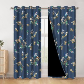 AWERT Floral Printed Blackout Curtains Colorful Wildflowers Botanical Vintage Thermal Insulated Room Darkening Window Curtains for Bedroom Living Room Set of 2 Panels, Each Size 42x84 Inches