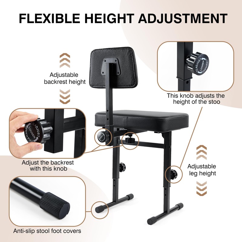 MoyRetty Adjustable Piano Bench with Back, Keyboard with Backrest, Adjust