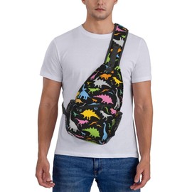 SURERUIM Cute Cartoon Dinosaur Sling Bag for Women Men Seamless Colorful Dinosaurs Pattern on Black Background Crossbody Chest Shoulder Bag Cartoon Dinosaur Backpack Casual Gym Travel Hiking Daypack