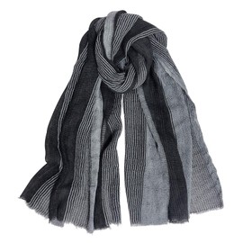 GERINLY Cotton-Linen Scarves Mens Stripe Crinkle Long Scarf Fashion Turban Shawl for Travel Male Wrap (Black)