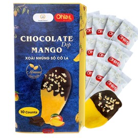 Amazin Choices Almond Chocolate Dip Mango -Soft & Juicy Dried Mango Slices - Non-GMO, Gluten Free, Vegan - Vietnamese Tropical Dried Fruit - Snack Viet - Fruit Snack - Pack of 10 (7.05oz)