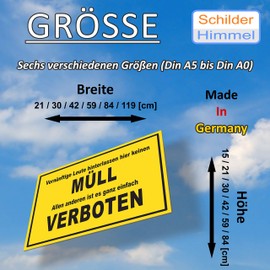 SCHILDER HIMMEL Customisable Müll abladen verboten Sign A4 Plastic, No. 187 Own Text/Image Various Sizes/Materials