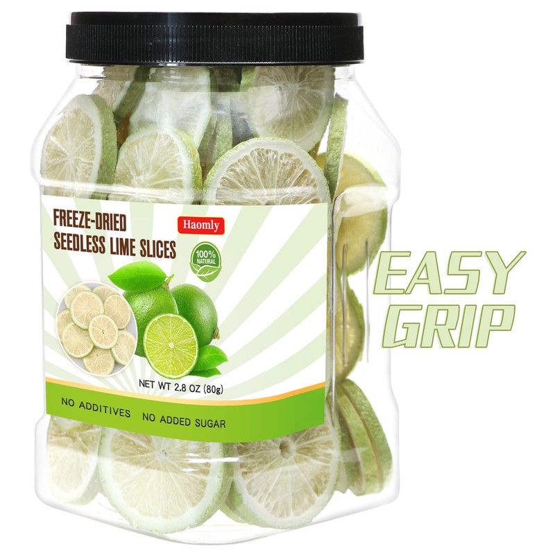 Haomly Freeze-dried Seedless Lime Slices,2.8oz(80g),Dehydrated Limes for Cocktails,Tea, Snacking, Baking,