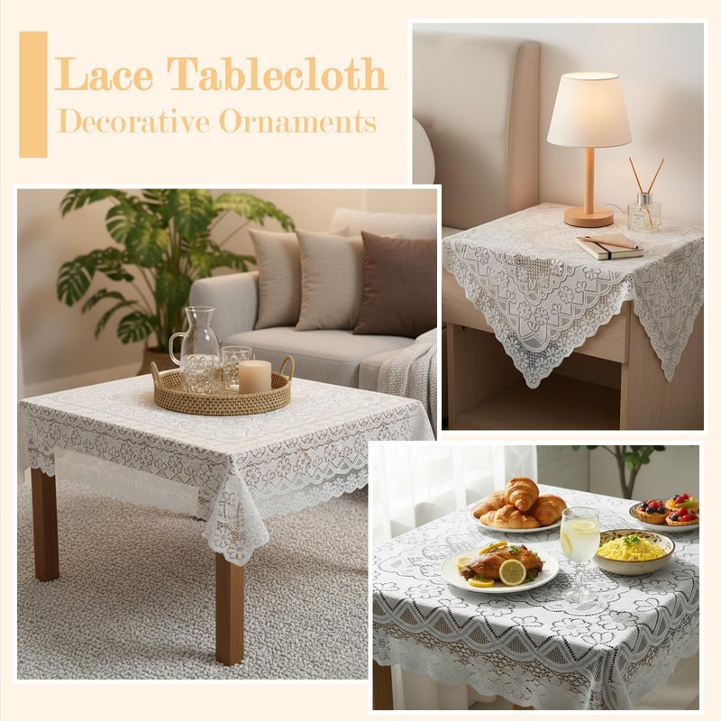 LXUEJIE Lace Tablecloth, 35.4 x 35.4 Inch Square White Lace