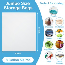 Silkfly 50 Pcs 20 x 23'' Large Plastic Storage Bags with Zipper Top Clear Jumbo Size Storage Bags 6 Gallon Clothes Food Large Freezer Bags 6 Mil Thick Clear Plastic Bags For Travel Food Storage