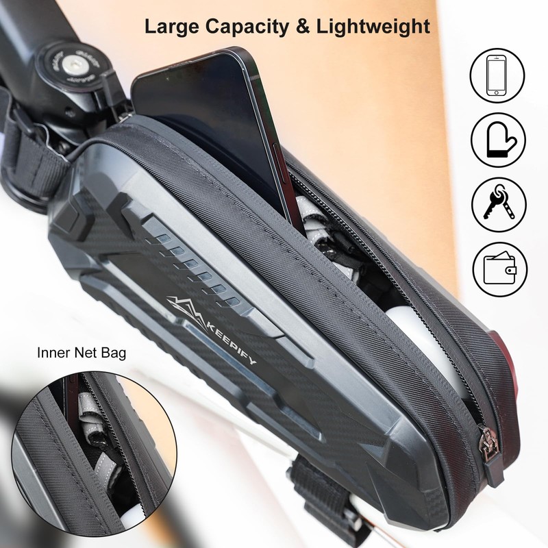 KEEPIFY Waterproof Bicycle Frame Top Tube Bag, Frame Bag, Bicycle