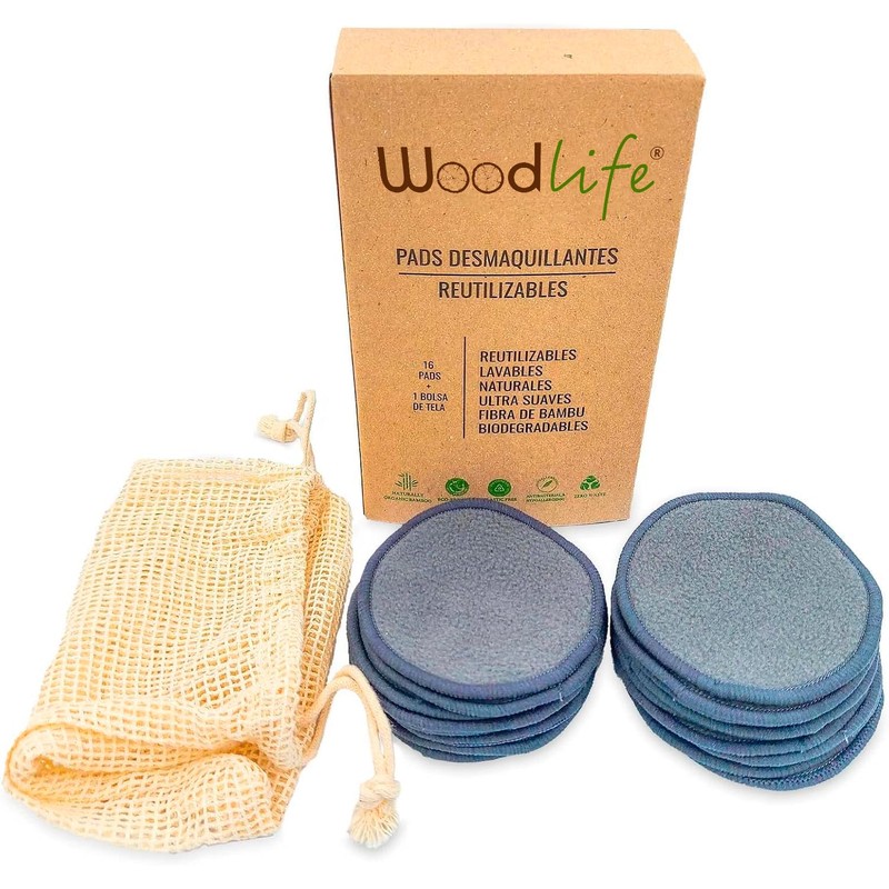 Woodlife® - Paquete de 16 Pads Desmaquillantes de Bambú y