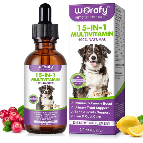 Dog Vitamins – 15-in-1 Multivitamin Drops with Vitamin C, D