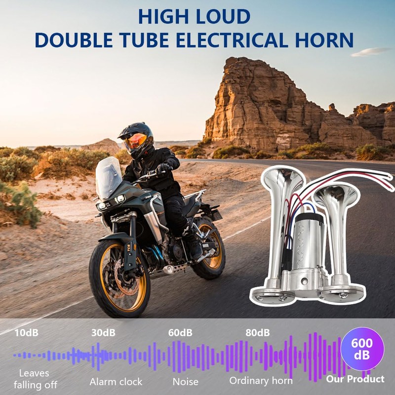 Air Horn 12V, 600DB Super Loud Car Horn, Double Tube