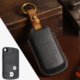 Kinotaka Honda Odyssey 2 Button Leather Key Case Step Wagon Fit Accord Elysion Insight CR-Z CR-V Stream Zest Life Exclusive Design Leather Key Holder, Black