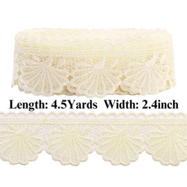 Ivory Lace Trim 4.5 Yards Venice Lace Ribbon Flower Scalloped Embroidery Lace Trim for Crafts, Dress, Gift Wrapping, Wedding, Home Decoration