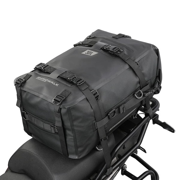 Rhinowalk Motorcycle Tail Bag Motorbike Side Bag 30L Full Waterproof Motor Saddle Pannier Bag Rear Rack Trunk Professional Motor Accessories-Black