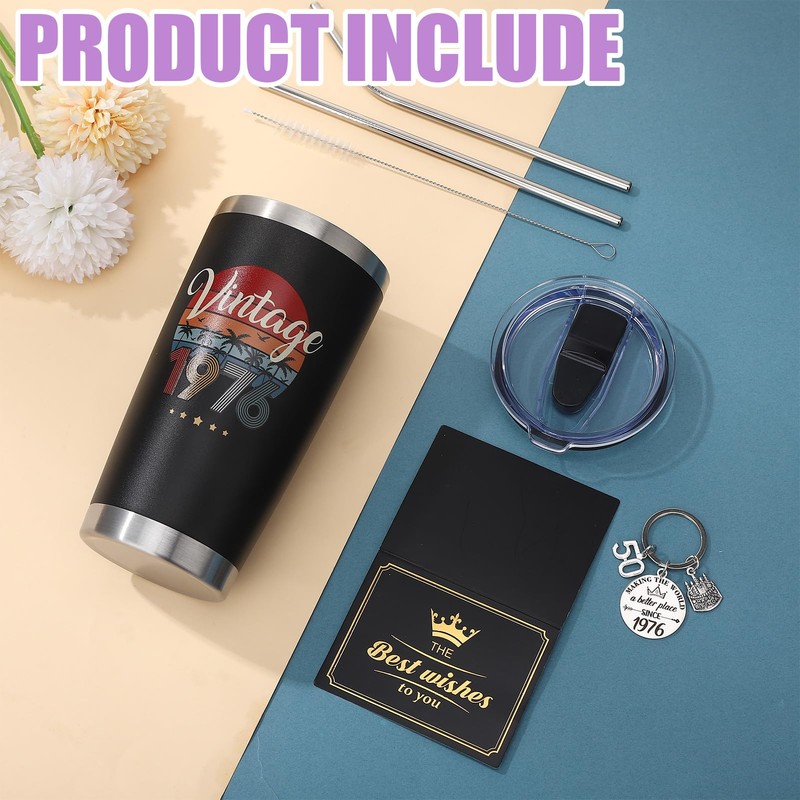 saerryor 50th Birthday Gifts for Men,20oz Insulated Tumbler with Keyring