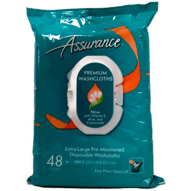 Assurance Premium Pre-moistened Disposable Washcloths, Extra Large, 48ct, Multipack of