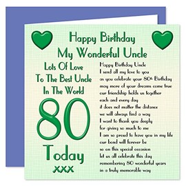 Uncle 80th Happy Birthday Card - Lots Of Love To The Best Uncle In The World - 80 Today
