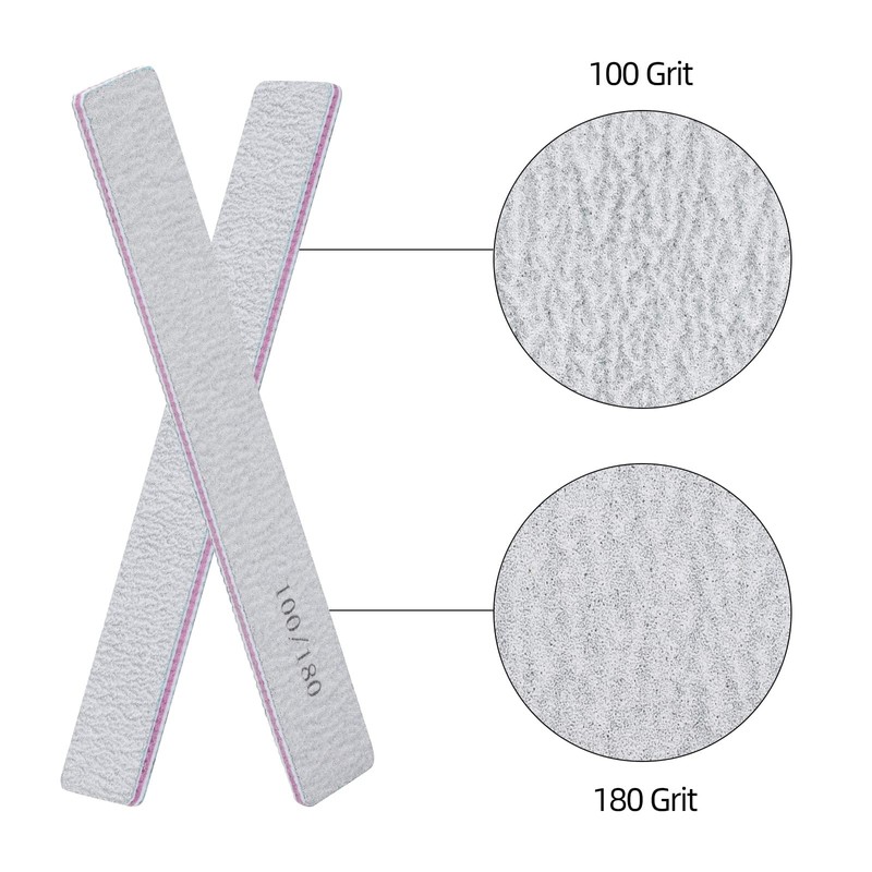 25 Pack 100/180 Grit Nail Files for Acrylic Nails, Rectangle