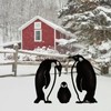 Penguin Family Stake Statue Simulation Vivid Hollow Iron Animal Stake
