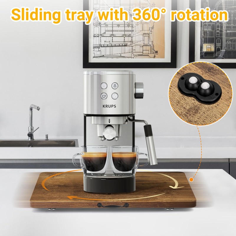 360° Rotatable Sliding Tray for Kitchen Appliances, Wooden Sliding Tray