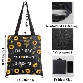 PLITI Funny Sunflower Tote Bag Sunflower Lover Gift I'm A Ray Of Fucking Sunshine Sarcastic Quote Shoulder Bag (Ray Sunshine TGblU)