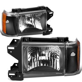 DNA MOTORING HL-OH-F15087-BK-AM Factory Style Headlight Corner Lamp Set for FORD BRONCO 1987-1991 FORD F-150 1987-1991 FORD F-250 1987-1991 FORD F-350, Black/Amber