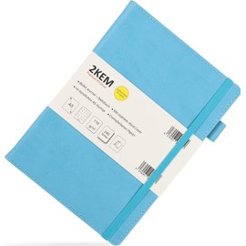 2KEM Notebook A5 - Bullet Journal - Hard Cover (PU Leather), 240 Pages Cream Paper / 110 g/m², Dotted / Dotted, with Folding Pocket, Elastic Band, Pen Holder, Bookmark - Ideal as a Gift