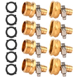Sanpaint,Brass Garden Hose Connector Repair Mender Kit with Stainless Clamp,Fits 1/2" Water Hose Fitting,4 Sets(1/2" Barb x 3/4" GHT)