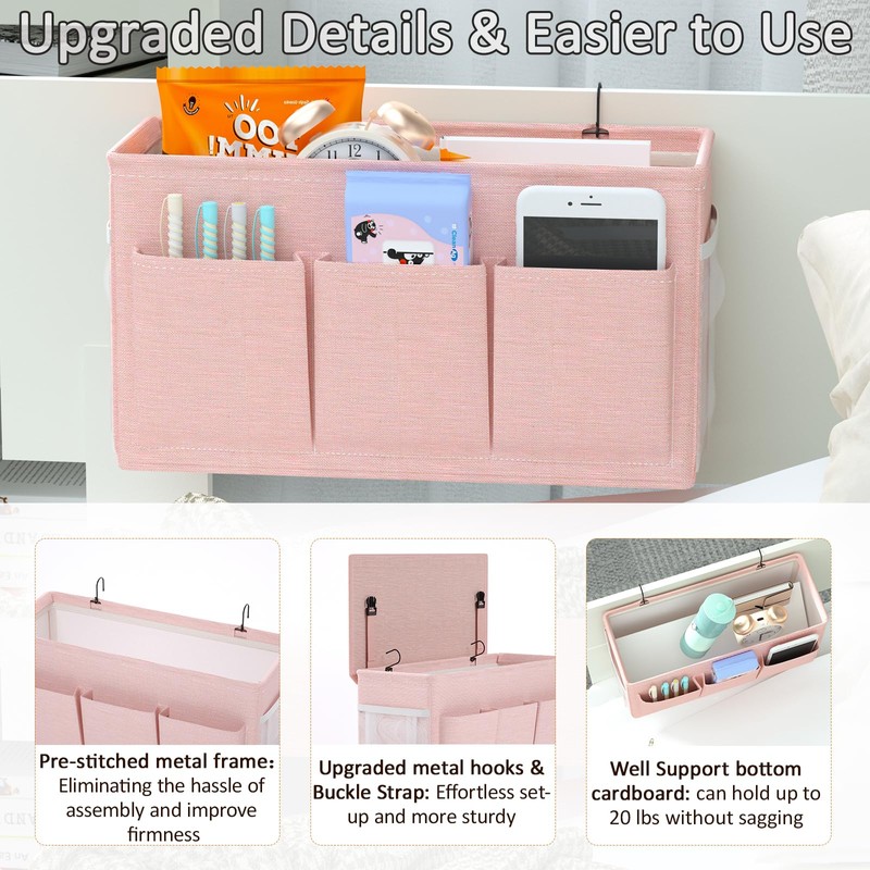 Edudif Dual-purpose Bedside Caddy Bedside Organizer, Bed Caddy with 6
