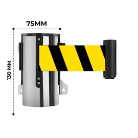 Queue Barrier Belt - Yellow/Black | 5 Meter Rope Barrier with Stainless Steel Wall Mount | Security Belt Barrier with Retractable Nylon Belt | Crowd Control Barrier Tape for Banks, Door Entrances (1)
