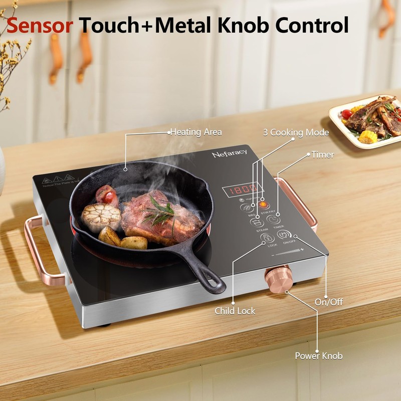 Single Burner Electric Cooktop 110V, Nefaracy Portable Electrical Stove 1800W