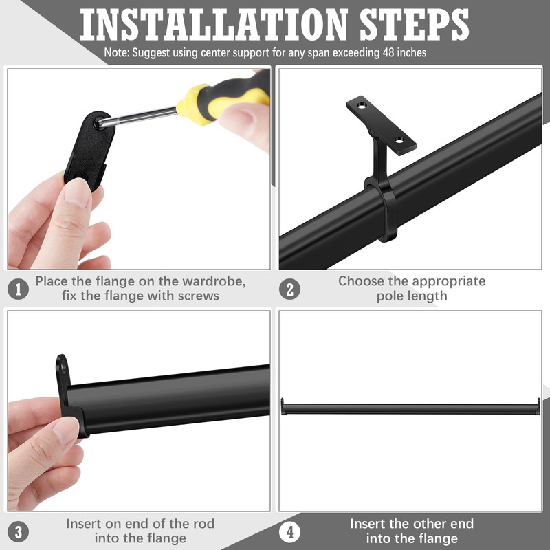 Tandefio 2 Sets Black Oval Closet Rod Kit 92 Inch