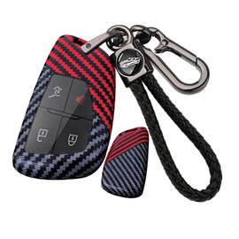 ontto Car Key fob Cover fit for Chevy Silverado 1500 GMC Sierra 1500 Yukon Suburban Tahoe Denali Buick 2019-2023 Smart Key Holder case Shell keychain keyring Accessories protector Black-Red A