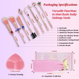 Makeup Brushes Set Moon, Kawaii Cosmetic Brushes Pink Portable Make up Brushes Basic Set with Storage Bag Novelty Gift for Girl Women (9Pcs Pink Set)