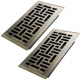 Howeall 4x8 Inches 2 Pack Heavy Duty Walkable Floor Register Easy Adjust Air Supply Lever Floor Vents - Seattle Design - Vent Cover for Home Floor - Antique Brass