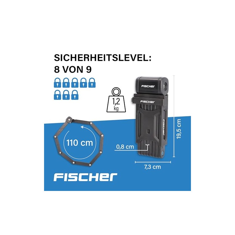FISCHER 50385 Faltschloss inkl Halterung und 2 Sicherheitsschl√ºssel | schwarz