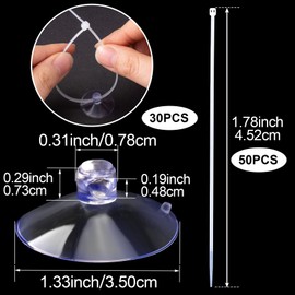 PAGOW 30 Pcs Aquarium Suction Cups with 50 Pcs Zip Ties, Suction Cup for Fish Tank Plants Binding Moss Shrimp Nest Landscape Fixation, Utility Sucker Pad Without Hooks for Kitchen Hanging(3.5cm)